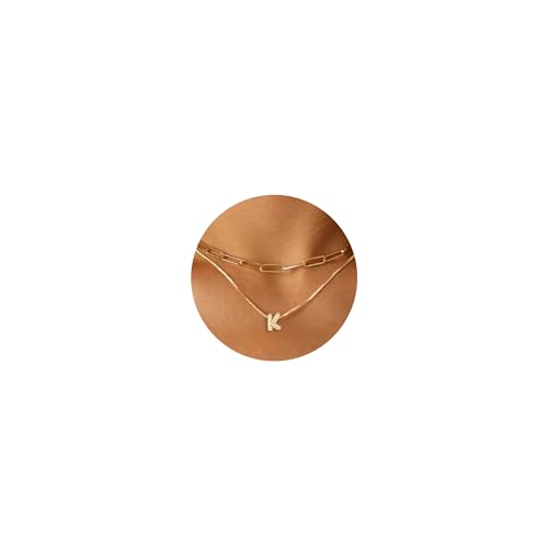 Bubble Letter Necklace Gold for Women, Initial Layered Letter Paperclip Stack Necklaces, 18k Dainty Charm Puff Pendant Balloon Necklace Non Tarnish Trendy Chunky Gold Jewelry