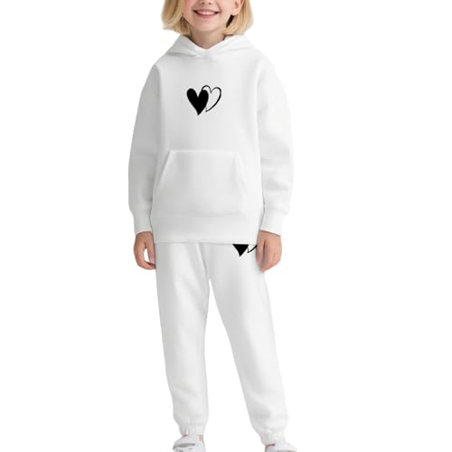 Kids Girls Fleece Jogging Set 2 Piece Cute Heart Cotton Hoodies Sweatpants Outfits Fall Warm Casual Sweatsuits Clothes