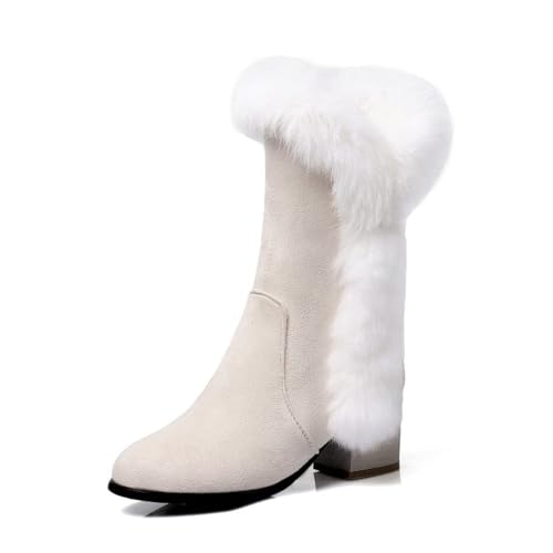 GUNIYIFS Womens Winter Snow Boots Faux Suede Fur Lined Warm Boots Mid-Calf Boots Comfortable High Heels Dress Party Boots