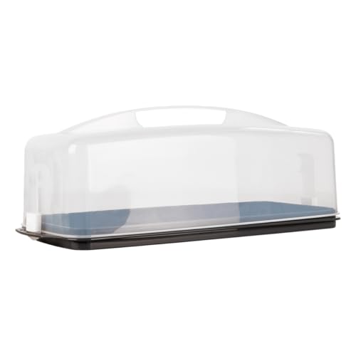 EUROHOME Kuchencontainer - Transportbox für Kastenkuchen aus Kunststoff mit Tragegriff 43 x 18 x 15 cm - Tortenglocke mit sicherem Verschluss - Kuchenhaube - Kuchentransportbox für Königskuchen