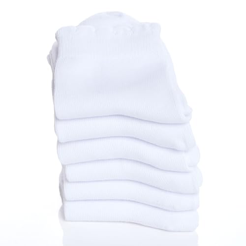 6 Pack Girls White Ruffle Dress Socks Cotton Ruffle Frilly Crew School Uniform Socks4