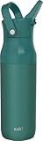 Zak Designs Harmony Water Bottle for Travel or At Home, 32oz Recycled Stainless Steel is Leak-Proof When Closed and Vacuum Insulated with Straw Lid and Carry Handle (Emerald Green)