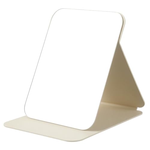 Image of MESKIN Portable Tablet Style Makeup Mirror with Foldable Stand | Compact Folding Free Hand Standing Mirror | Travel Friendly Vanity Mirror with PU Flap Cover (Pack of 1, Cream)