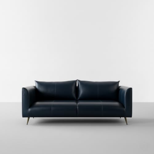 Image of Premium Leatherette Sofa for Living Room | Modern Upholstered 3 Seater | Contemporary Designer Couch for Home, Lounge & Reception Areas | Navy Blue | W-72 x D-33 x H-30