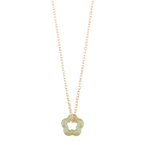 Hobbspring Collar de Jade Natural Verde con Colgante de Flor y Cadena de Hierro Dorado Ajustable de 19,6 cm para Mujeres y Hombres