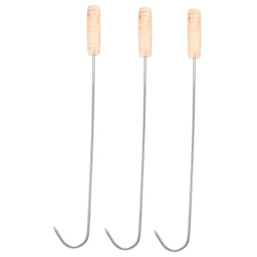 Garneck 3pcs Meat Hooks Handle Roasting Sticks for Lightweight Design for Easy Handling for Butchering Grilling Meat