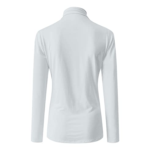 Womens Long Sleeve Shirts 2022 Dressy Casual Slim Fit Mock Turtleneck Tunic Basic Stretchy Lightweight Layer Tops White #TOP4