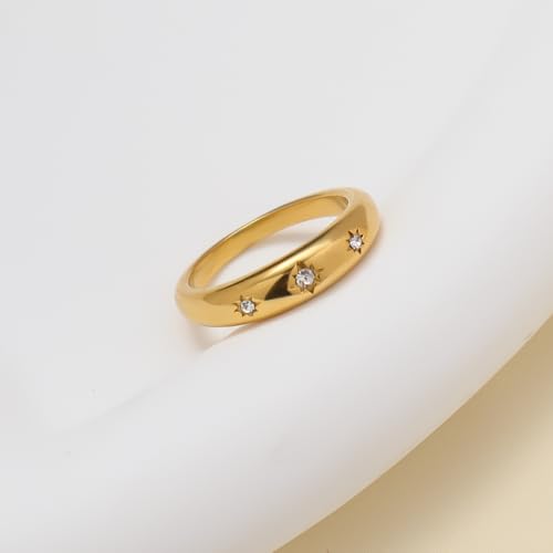 Chunky Gold Rings for Women Non Tarnish Dainty star ring 14k Gold Plated Stainless Steel Waterproof Ring Cubic Zirconia Statement Promise Wedding Bands Pinky Rings2