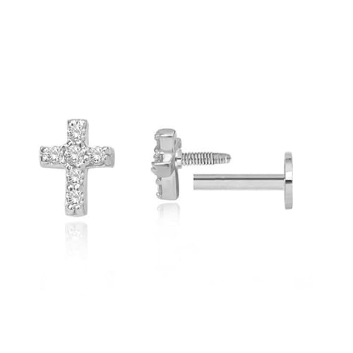 16g Tiny Cross Hypoallergenic 925 Sterling Silver Stud Earrings for Women With Flat Screw Back Small Cubic Zirconia Cartilage Pierced Earrings for Tragus Helix Conch Cartilage Jewelry Gifts