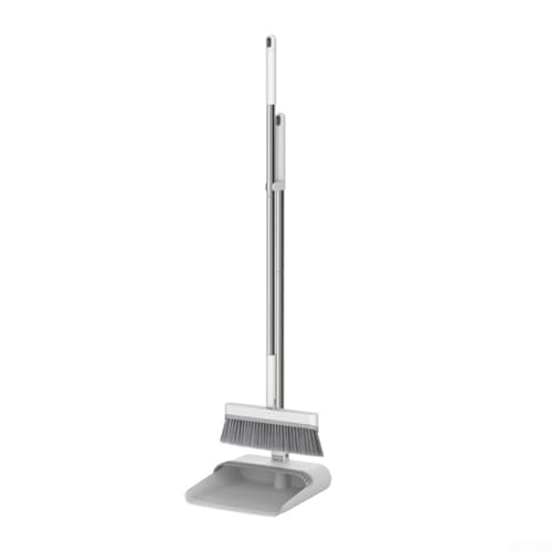 Hosrivae Juego de recogedor y cepillo de mango largo con cabezal de escoba giratorio de 360°, diseño plegable y dientes de peine para una fácil limpieza en cocina, hogar, vestíbulo o suelos interiores