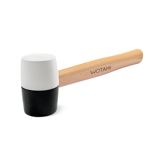 WOTAHI 8 Oz. Rubber Mallet Hammer with White and Black Double-Faced Soft Head Hardwood Handle Small Hammer for Woodworking Flooring and Tile