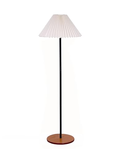 Image of Homesake Modern Floor Lamp for Living Room Traditional Farmhouse Boho Floor Lamp Mid-Century Pole Lamp, Linen Lamp Shade Side Standing Lamps | Corner Lamp Light | Hall Bedroom Office, Pleated White