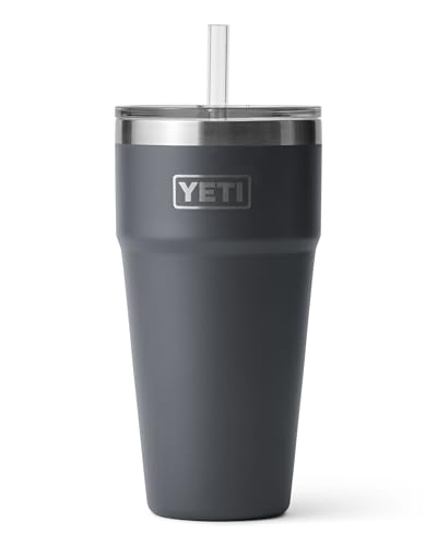 YETI Rambler Trinkhalmbecher, vakuumisoliert, Edelstahl mit Strohhalm-Deckel, 750 ml, Anthrazit