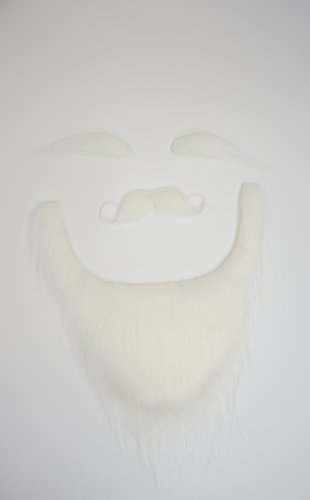Mustaches Self Adhesive Fake Mustache Beard And Eyebrows, Novelty, Santa Claus False Facial Hair, Saint Nicholas, Costume Accessory For Adults, White Color #TOP3