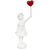 Zilimontt Ballon-Mädchen-Harzstatue, handgemalte Kunst für Heimdekoration, kreative fliegende Ballon-Mädchen-Figur für Wohnzimmer, Eingangsanzeige, schwarzer oder weißer Garten (B)