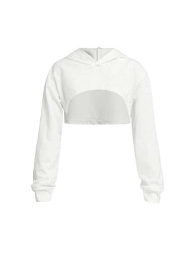 OYOANGLE Girl's Long Sleeve Drop Shoulder High Low Asymmetrical Hem Crop Hoodie Top White 8Y
