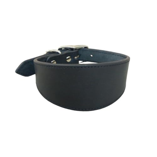 UOSIA Wide Genuine Leather Dog Collar for Greyhounds – Adjustable Metal Buckle, Waterproof, Elegant & Luxury for Large and Medium Breed Dogs