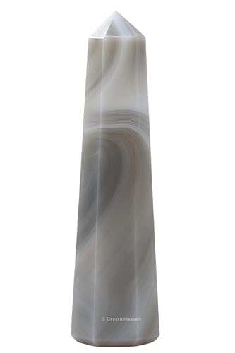 Image of Crystal Heaven Grey Agate Crystal Tower Obelisk Point For Chakra, Healing And Balancing - Aaa Grade Original Certified Gemstone Agate For Reiki Meditation Yoga Spiritual (3-4 Inches)