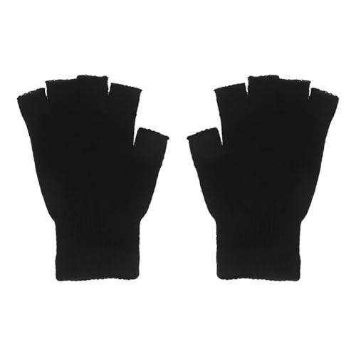 Didiseaon 1 Pair Kids Half Finger Gloves Winter Warm Knitted Fingerless Mittens Breathable Black Gloves for Children Typing Writing Cycling and Outdoor Activities - Main Image
