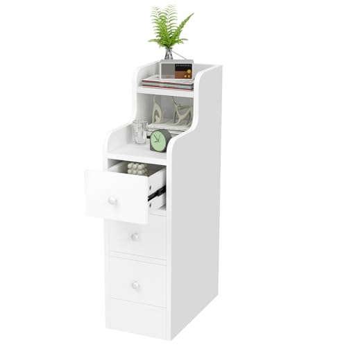 HaodaCulture Mesita de Noche Estrecha, 2 Compartimentos y 3 Cajón, Mesilla de Noche Estrecha Dormitorio, 35x23x70cm, Mesa de Noche, Estilo Moderno, Mesita Auxiliar para Dormitorio, salón