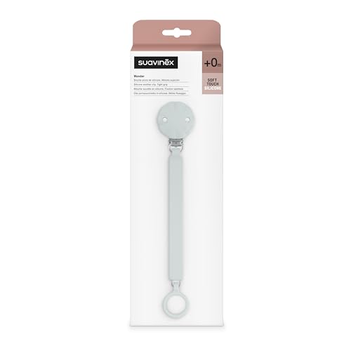 Suavinex, Attache Tétine en Silicone, Attache-Sucette avec Ruban Plat et Souple, pour Bébés +0 Mois, Clip avec Plaque en Soft-Silicone, pour la Sucette Wonder, Blue