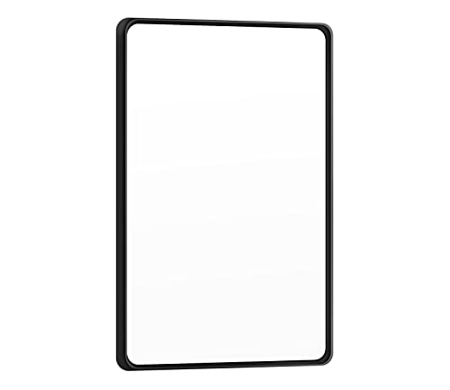 Denrick 20" X30" Brush Black Bathroom Mirror, Modern Black Mirror With Rounded Corners, Black Vanity Mirror For Bathroom, Metal Frame Mirror, Rectangle Mirror Portrait Or Landscape Hang. … #TOP1
