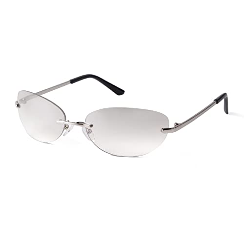 VIA LEECA Trendy Y2k Rimless Sunglasses for Women Men 90s Retro Oval Mirror Lens Shades Fashion Accessories