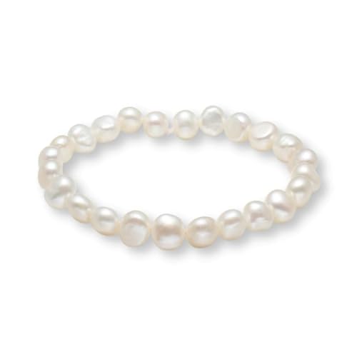 TreasureBay Handmade Womens Mens Gemstone Bracelet | Freshwater Pearl Beaded Stretchy Bracelet (White Pearl)