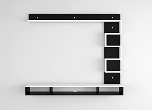 DAS Hubert MINI Wall Mount Engineered Wood TV Entertainment Unit/Tv Rack Set to Box Stand with Wall Shelves for Living Room Black & Frosty White Finish (Ideal for up to 43") Screen