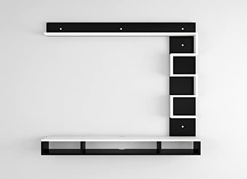DAS Hubert MINI Wall Mount Engineered Wood TV Entertainment Unit/Tv Rack Set to Box Stand with Wall Shelves for Living Room Black & Frosty White Finish (Ideal for up to 43") Screen