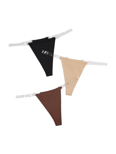 Image of GORGLITTER Women's G String Thongs Sexy 3 Pack No Show Invisible Clear Strap Underwear Low Rise Panties