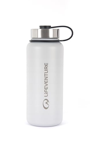 Lifeventure Botella de agua de acero inoxidable aislada al vacío de 1 litro con tapa de rosca a prueba de fugas y exterior recubierto de polvo