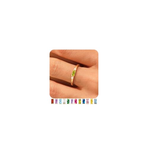 TOBENY Gold Birthstone Rings for Women 14K Gold Plated Non Tarnish Stackable Rings Dainty Emerald Green Gemstone Cubic Zirconia Engagement Wedding Ring for Birthday Jewelry Gifts Size 6-10