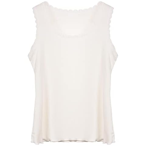 CARCOS Women 1/2 Pack Cotton Lace Vest, Trim Neck Camisole Basic Wide Straps Sleeveless Shirt Cami Top Summer White Cover