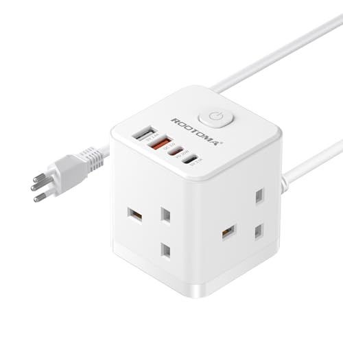UK to Swiss Plug Adapter with 1.5M Extension Cable 3 Way 4 Fast Charging USB (QC3.0/PD20W) Compact Cube Travel Adapters for UK to Switzerland Jordan Liechtenstein Rwanda Type J