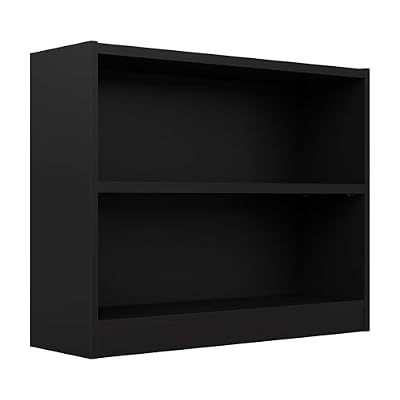 Bush Home Small 2 Shelf Bookcase, 2 Tier Bookshelf Storage Cabinet with Adjustable Shelf for Living Room, Bedroom or Home Office, Universal Collection, Black