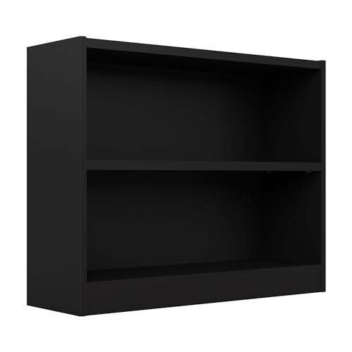 Bush Home Small 2 Shelf Bookcase, 2 Tier Bookshelf Storage Cabinet with Adjustable Shelf for Living Room, Bedroom or Home Office, Universal Collection, Black by Bush Home - Used condition - US$91.20