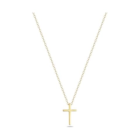 BYIA 925 Sterling Silver Cross Necklace Dainty 18K Gold Vermeil Cross Pendant Simple Cute Necklaces for Women Trendy Jewelry 16+2" Hypoallergenic Cover