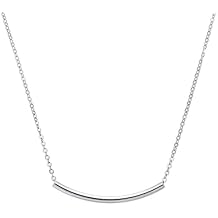 Forever Love 1pc Real 925 Sterling Silver Long Curved Tube Bar Necklace Necklace 18 Inch Thin Chain Cute Long Necklace Women Gift SNK18-9S