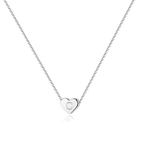 PAVOI 14K White Gold Plated Mini Dainty Heart Initial Necklace | Slider Adjustable Necklace - 18" | Letter Necklaces for Women - Valentines Day Trendy Jewelry | C Initial by PAVOI - Used condition - US$11.04