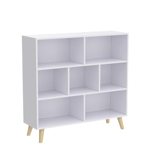 Image of IOTXY Wooden Open Shelf Bookcase - 3-Tier Bookshelf with Legs, Warm White