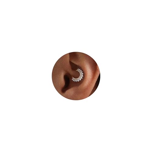 TBVZTLY Daith Piercing Jewelry Surgical Steel,14k Gold Plated Septum Ring Clicker Cartilage Earrings for Women Hypoallergenic Cubic Zirconia Daith Jewelry Small Nickel Free Helix Conch Hoop 8mm