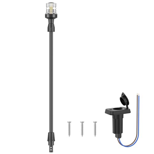 Obcursco Boat Stern Lights, Telescoping Pole 27"-48" LED Anchor Light with Base, 12V Adjustable 3NM 360° Navigation Lighting for Pontoon, Yacht, Bass, and Fishing Boats (27"-48", Black)