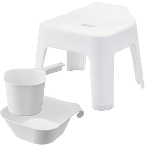 山崎実業 タワーシリーズ tower 引っ掛け風呂イス 30cm + マグネット&引っ掛け湯おけ + マグネット手桶 3点セット ホワイト バスチェア 風呂 椅子 おしゃれ 【モノギャラリー限定クリアファイル付】