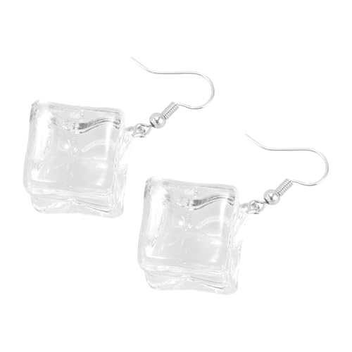 DEARMAMY 1 Par Pendientes De Cubitos De Hielo Colgado Para Joyas Verano Oro Lágrima Women Pendientes De Chicas Adolescentes Las Mujeres Cuelgan Pendientes Transparent Resina