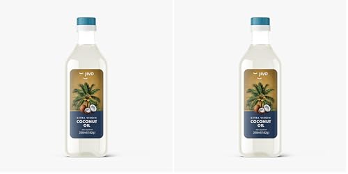 Image of JIVO Pure Extra Virgin Coconut Oil, 200Ml Nourishing Oil Bottle for Skin| Hair Growth| Baby Massage| Good for Salad Dressing Zero Cholesterol and Trans Fat| Keto diet & Cooking, (Pack of 2)