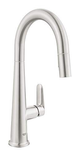 GROHE Veletto Mitigeur de Cuisine avec Douchette Extractible, Rotation 360°, Bec Haut en Forme de C, Inverseur 2 jets (Laminaire/Pluie), Supersteel, 30419DC0 (Import...