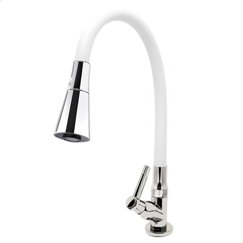 Torneira Gourmet de Cozinha Flexível de Bancada, Cone com 2 Jatos, Branco/Cromado, Acionamento 1/4 de volta