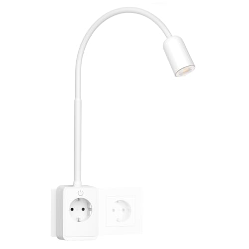 ENUOTEK Apliques para Lectura Blanca Regulable, 3W Lampara Lectura Enchufe pared Con Usb y Tipo C, Temperatura de Color Ajustable 4000K-3000K-5000K, Lámpara Lectura de Pared Con Enchufe y Clavija