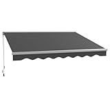 Outsunny 13' x 10' Electric Awning with LED Lights, Retractable Awning, UV40+ Sun Shade Shelter with Remote Controller and Crank Handle for Deck, Balcony, Yard, Dark Gray